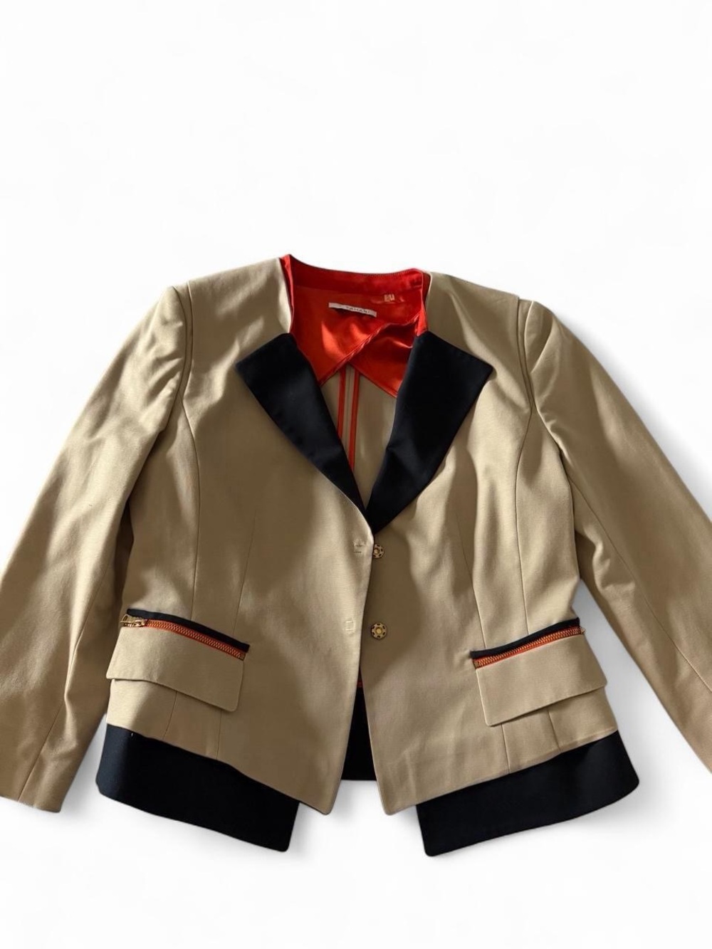 Tahari Tailored Tan & navy and orange Contrast Blazer